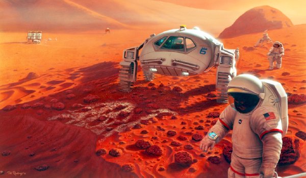 NASA artist concept of future explorers on the Red Planet