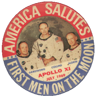 Neil_Armstrong and crew on Apollo11 commemorative button