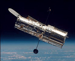 NASA art of Hubble orbiting above Earth and open to the cosmos
