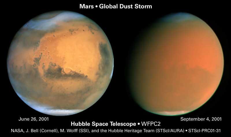Mars global dust storm in 2001 Hubble image