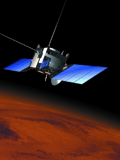 European Space Agency artist's conception of the Mars Express orbiter above the Red Planet