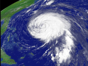 NOAA satellite image of Hurricane Isabel on September 16, 2003, at 10:15 a.m. EDT