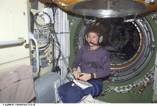 Susan Helms at ISS ham radio station